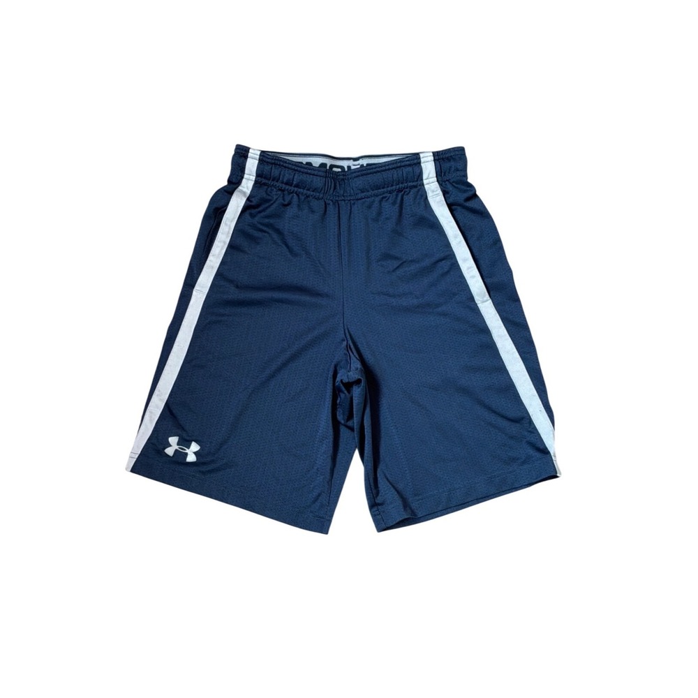 Under Armour Mens‎ Navy Blue Mesh Athletic Shorts Small Loose Fit White Stripe